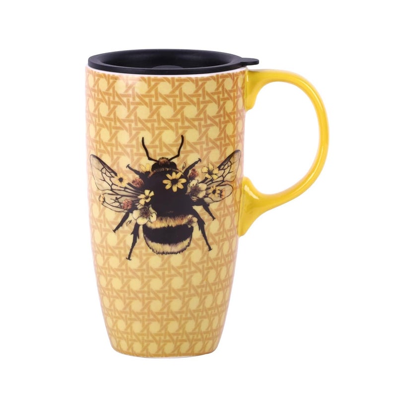 TZSSP Coffee Ceramic Mug Porcelain Latte Tea Cup With Lid 17oz Bee