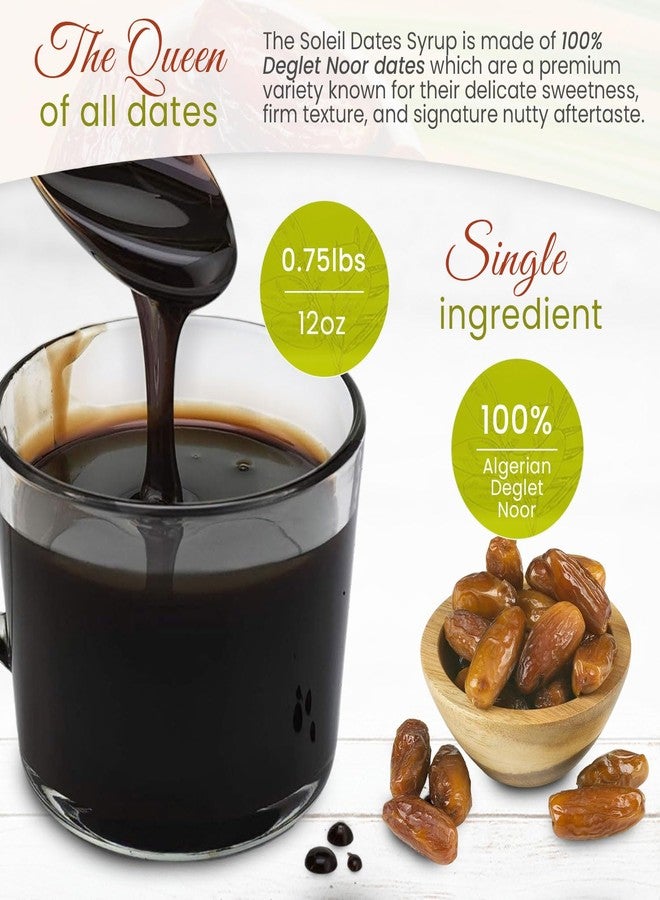 Soleil 12oz Date Syrup | Made with 100% Deglet Noor dates | Certified NON-GMO, KOSHER. Healthy, Natural Sweetener with NO added sugars or preservatives, Gluten-free, Vegan. PBA-free squeeze bottle (Single Bottle) - Image 4
