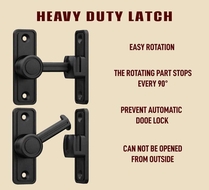 RETRIN Barn Door Privacy Latch, 90Â°/180Â° Swing Slide Lock, Zinc-Alloy, Adhesive or Screw Mount, Interior Use for Bathroom/Bedroom/Closet/Shed, Includes Screws & Glue - Black - Image 5