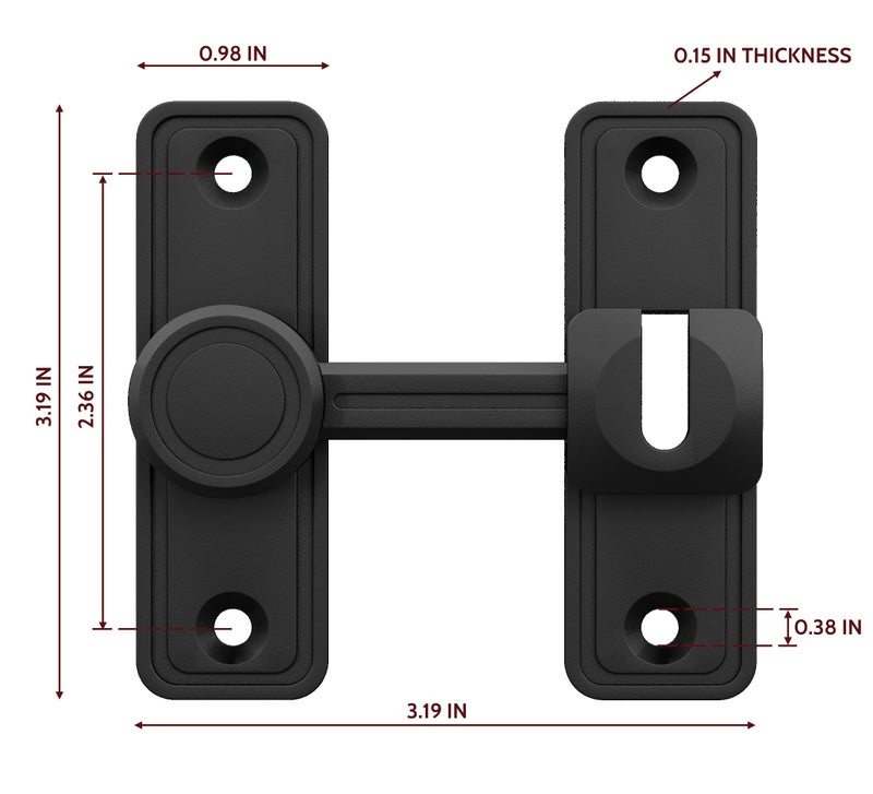 RETRIN Barn Door Privacy Latch, 90Â°/180Â° Swing Slide Lock, Zinc-Alloy, Adhesive or Screw Mount, Interior Use for Bathroom/Bedroom/Closet/Shed, Includes Screws & Glue - Black - Image 2