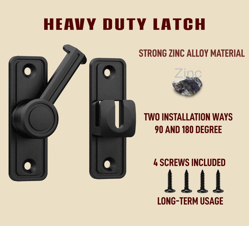 RETRIN Barn Door Privacy Latch, 90Â°/180Â° Swing Slide Lock, Zinc-Alloy, Adhesive or Screw Mount, Interior Use for Bathroom/Bedroom/Closet/Shed, Includes Screws & Glue - Black - Image 4