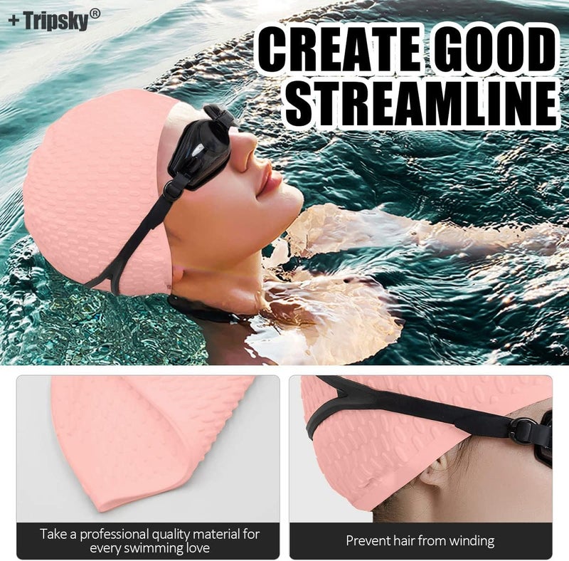 Tripsky Silicone Swim Cap,Comfortable Bathing Cap Ideal for Curly Short Medium Long Hair, Swimming Cap for Women and Men, Shower Caps Keep Hairstyle Unchanged… - Image 5