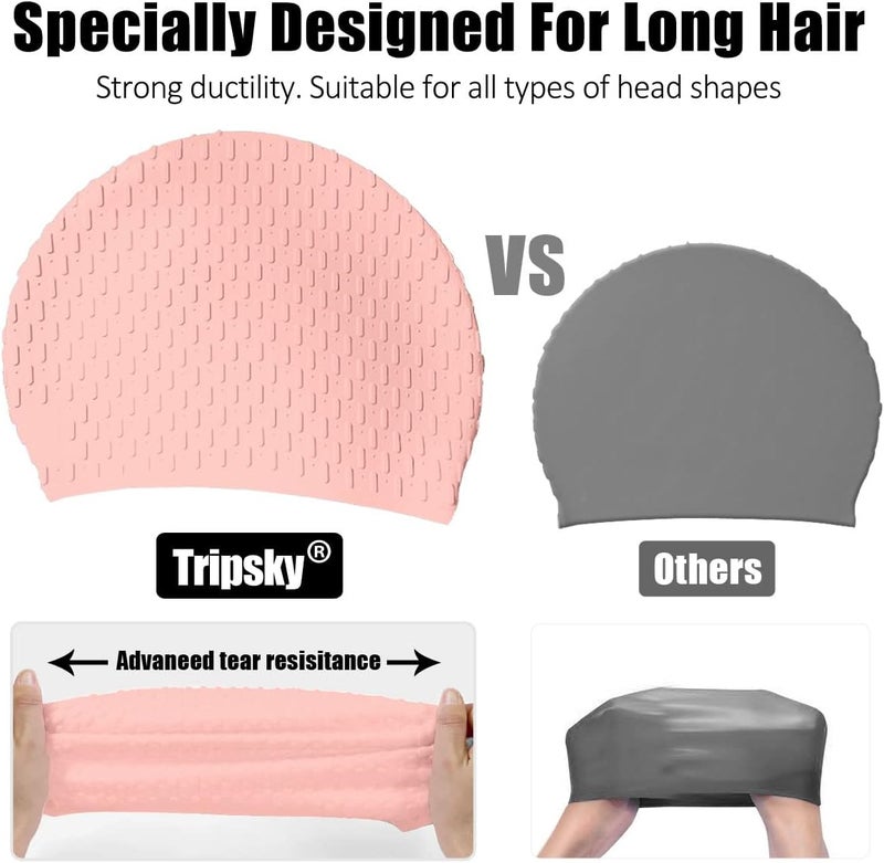 Tripsky Silicone Swim Cap,Comfortable Bathing Cap Ideal for Curly Short Medium Long Hair, Swimming Cap for Women and Men, Shower Caps Keep Hairstyle Unchanged… - Image 4