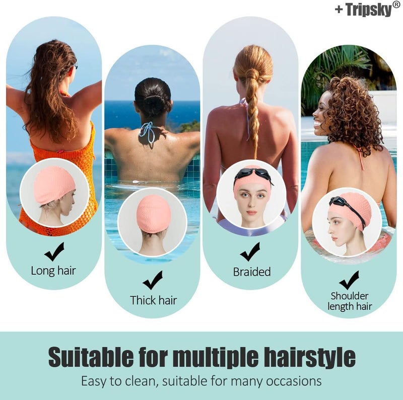 Tripsky Silicone Swim Cap,Comfortable Bathing Cap Ideal for Curly Short Medium Long Hair, Swimming Cap for Women and Men, Shower Caps Keep Hairstyle Unchanged… - Image 3