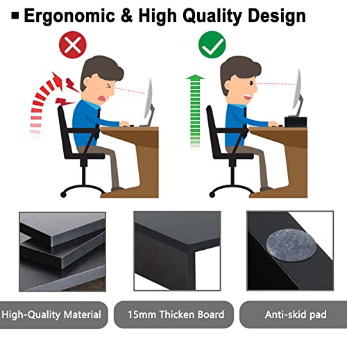 TEAMIX 2 Pack Monitor Stand Riser-20 inch, Black Desktop Stand for PC/TV/Laptop/Printer, Keyboard Shelf Organizer Wood Monitor Riser with Storage - Image 3