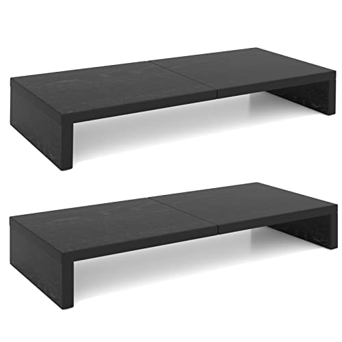 TEAMIX 2 Pack Monitor Stand Riser-20 inch, Black Desktop Stand for PC/TV/Laptop/Printer, Keyboard Shelf Organizer Wood Monitor Riser with Storage - Image 1