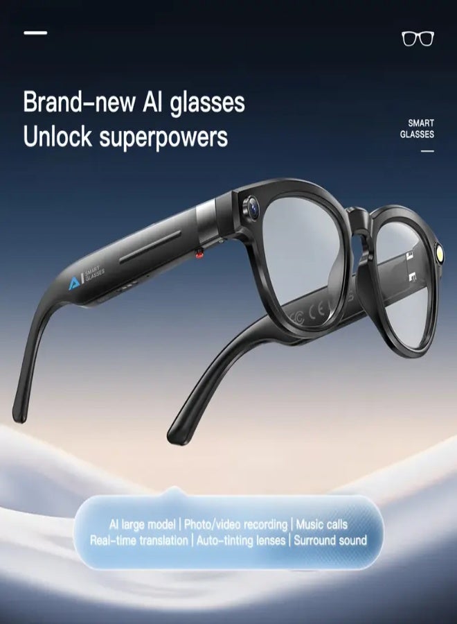 Smart AI Wireless Glasses with 8MP 4K HD Camera, Stereo Sound, Voice Calls & Recording | Auto-Tinting Lenses, 24H Battery Life, Built-in Mic & Speaker, App Control, Wear Detection, Long-Range Bluetooth, 290mAh Battery – Compatible with Android & iOS | Ideal for Men & Women - Image 2