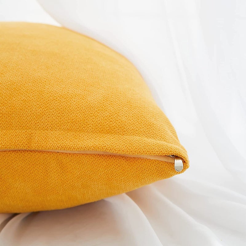 Topfinel Top Finel Yellow Decorative Throw Pillow Covers Soft Chenille Large Pillowcase Solid Euro Cushion Case Square Pillow Cover 26 X 26inch for Living Room Bed Sofa  Pack of 2  Mustard Yellow - Image 2
