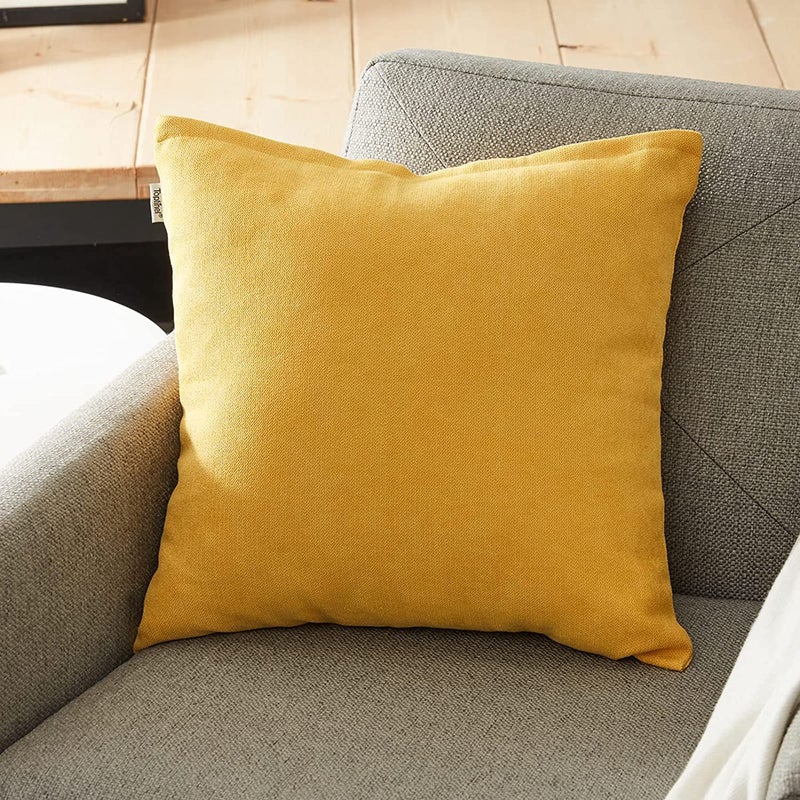 Topfinel Top Finel Yellow Decorative Throw Pillow Covers Soft Chenille Large Pillowcase Solid Euro Cushion Case Square Pillow Cover 26 X 26inch for Living Room Bed Sofa  Pack of 2  Mustard Yellow - Image 4