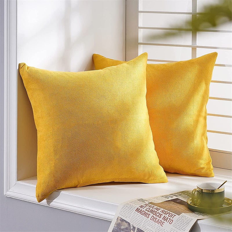 Topfinel Top Finel Yellow Decorative Throw Pillow Covers Soft Chenille Large Pillowcase Solid Euro Cushion Case Square Pillow Cover 26 X 26inch for Living Room Bed Sofa  Pack of 2  Mustard Yellow - Image 5