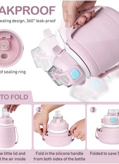 Excefore Collapsible Water Bottles 42 OZ Silicone Foldable Water Bottle with Straw, Cute Sports Leakproof Water Jug with Capacity Marker & Handle Shoulder Strap for Travel Outdoors (Pink)  - Image 3