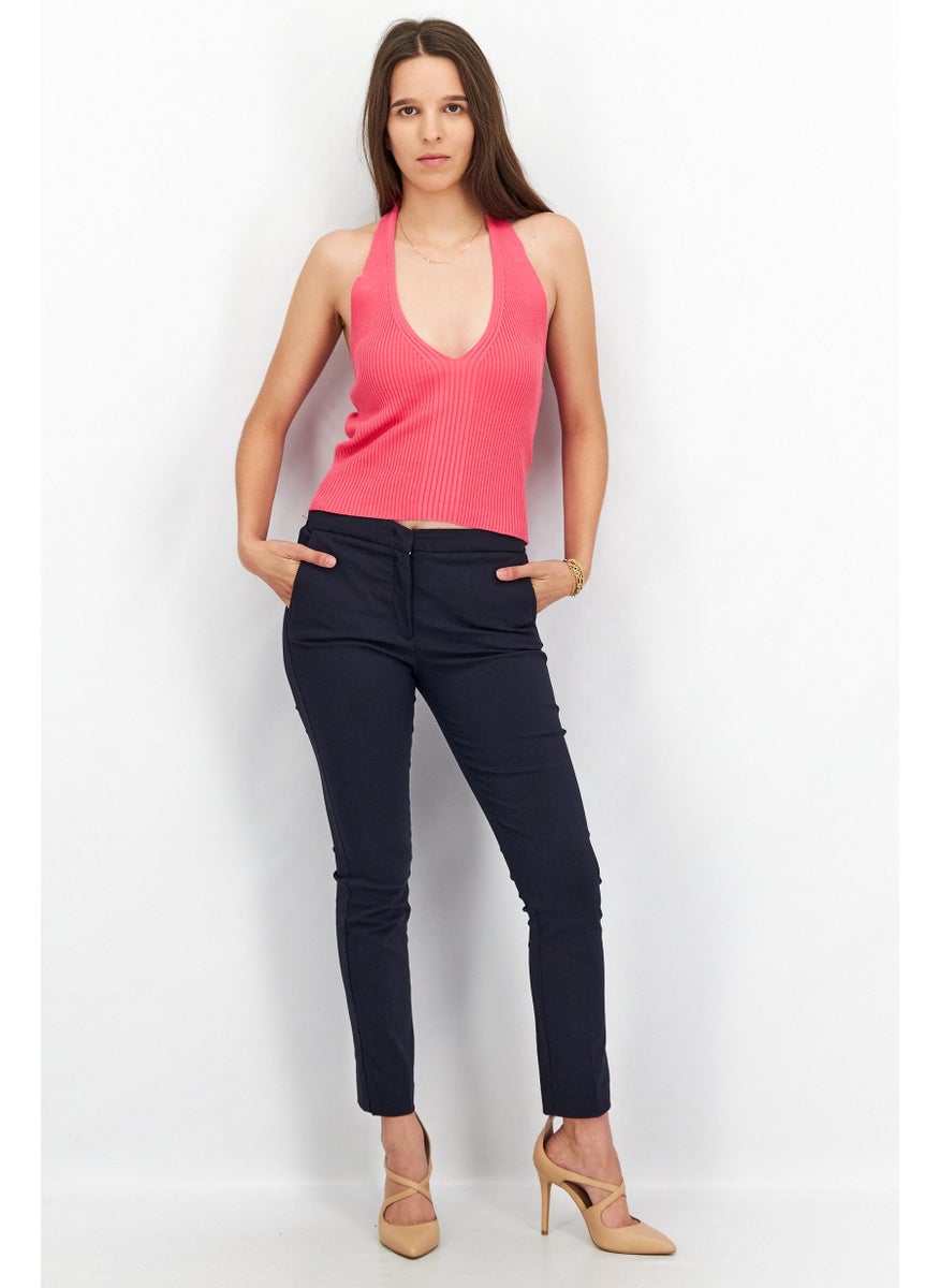 GLAMOROUS Women Halter Neck Strapless Ribbed Crop Top, Dark Pink  - Image 2