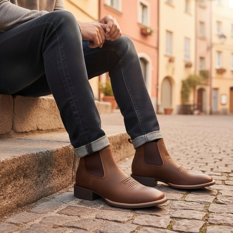 SUREWAY Western Cowboy Boots for Men,Square Toe Casual/Work/Chukka Boots, Ankle Length Classic Comfort Oxford Style Footwear - Image 2