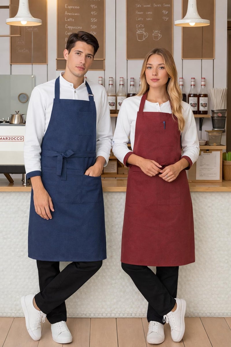 CRAZYWEAVES Aprons for men and women Set of 2 Cotton Apron for Kitchen-Adjustable Belt-Unisex with Utility Pocket Cooking Kitchen Free Size adult apron - Image 1