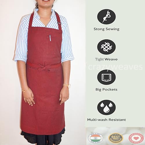 CRAZYWEAVES Aprons for men and women Set of 2 Cotton Apron for Kitchen-Adjustable Belt-Unisex with Utility Pocket Cooking Kitchen Free Size adult apron - Image 5