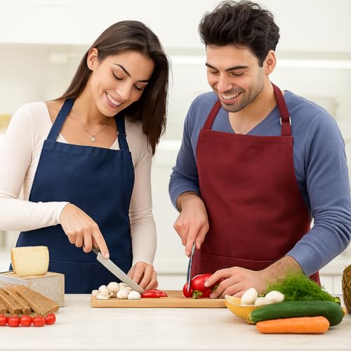 CRAZYWEAVES Aprons for men and women Set of 2 Cotton Apron for Kitchen-Adjustable Belt-Unisex with Utility Pocket Cooking Kitchen Free Size adult apron - Image 4