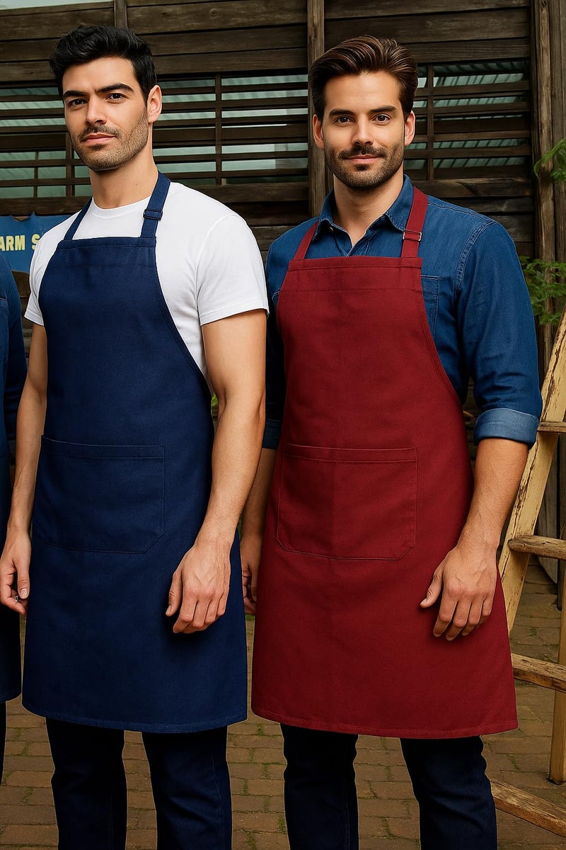 CRAZYWEAVES Aprons for men and women Set of 2 Cotton Apron for Kitchen-Adjustable Belt-Unisex with Utility Pocket Cooking Kitchen Free Size adult apron - Image 2