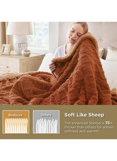 Bedsure Bedsure Sherpa Throw Blanket for Couch Sofa - Fuzzy Soft Cozy Blanket for Bed, Fleece Thick Warm Christmas Blanket for Winter, Orange, 50x60 Inches  - Image 3