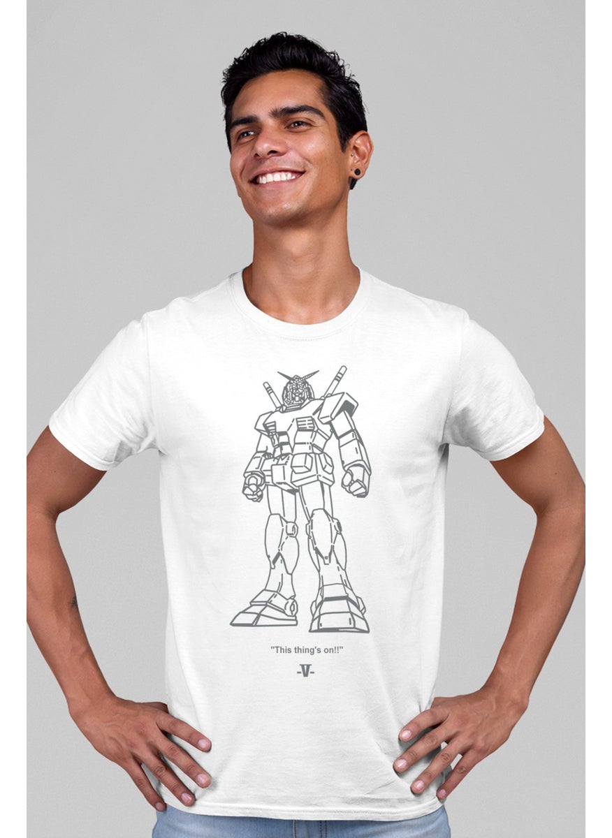Rock&Roll - Robotic White Short Sleeve Front and Back Printed Men's T-Shirt - Image 1