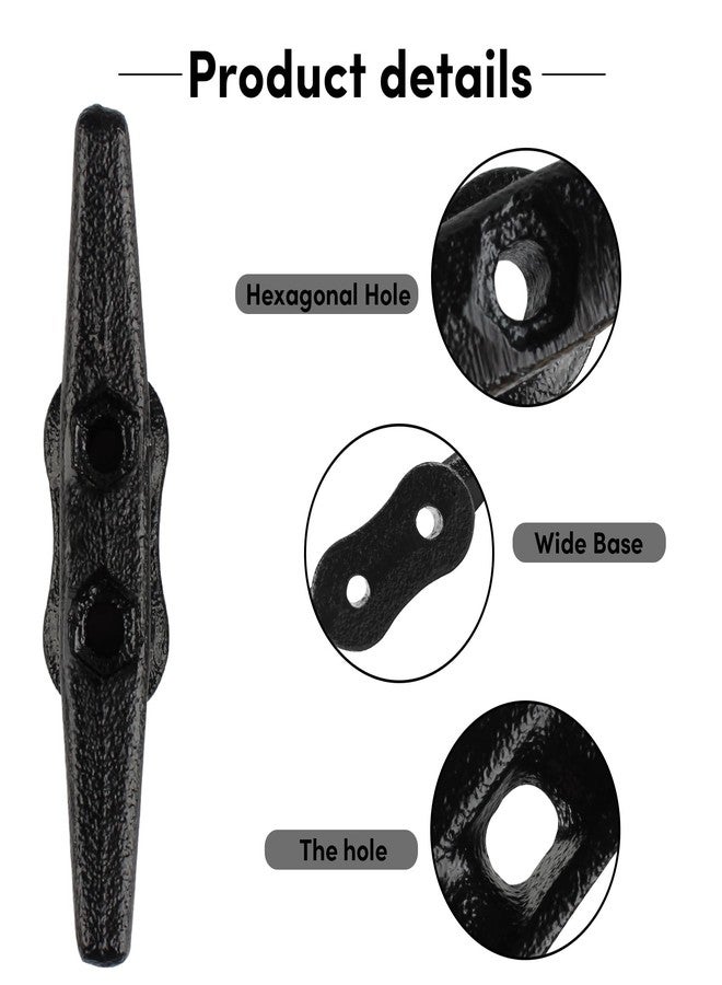 BALAVA Boat Cleats 6 Inch,Electrophoretic Coated Black Dock Cleats, Rope Cleats, Boat Dock Cleats for Marine Deck Nautical Decor, Piers for Tying up Boats,Hardware Not Included (4 Pack) - Image 2
