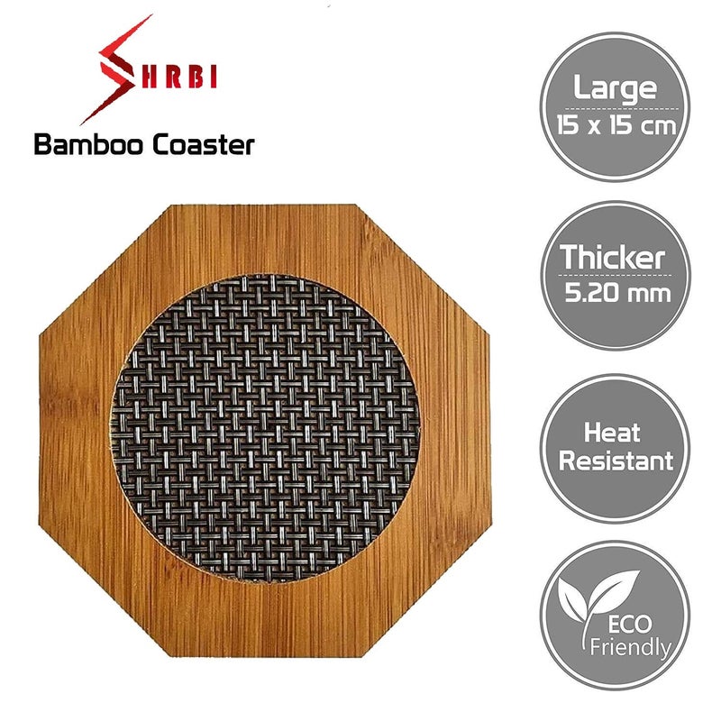 SHRBI 4 Pcs Set of Wooden Utensil Pot Mats Multi Printed Coaster Place Mat Hexagon Shaped Hot Pot Rest Pad for Kitchen CounterTop Dinning Table Serve Pack of 4 - Image 3