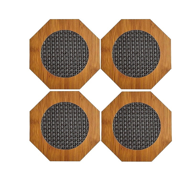 SHRBI 4 Pcs Set of Wooden Utensil Pot Mats Multi Printed Coaster Place Mat Hexagon Shaped Hot Pot Rest Pad for Kitchen CounterTop Dinning Table Serve Pack of 4 - Image 1