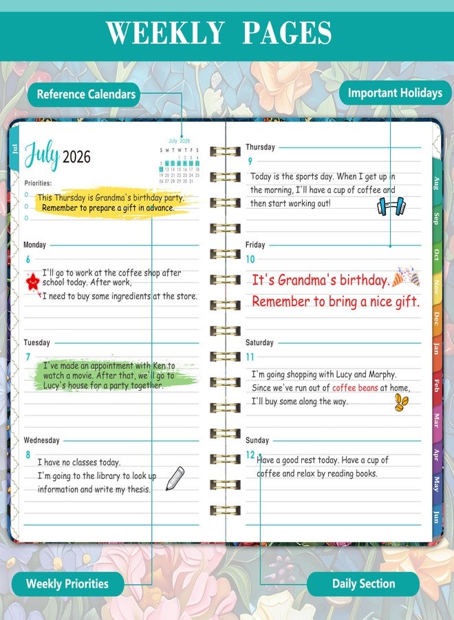 Journaltastic مخطط أسبوعي وشهري بعلامات تبويب، 6.5 × 8.5 بوصة، غلاف مقوى مع جيب خلفي + ورق سميك - Image 4