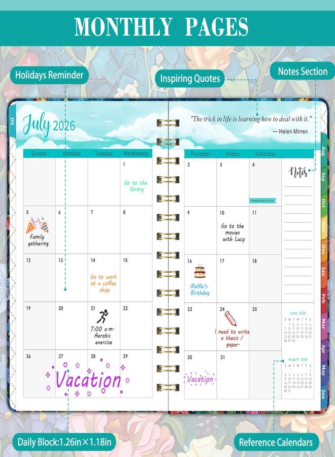 Journaltastic مخطط أسبوعي وشهري بعلامات تبويب، 6.5 × 8.5 بوصة، غلاف مقوى مع جيب خلفي + ورق سميك - Image 3