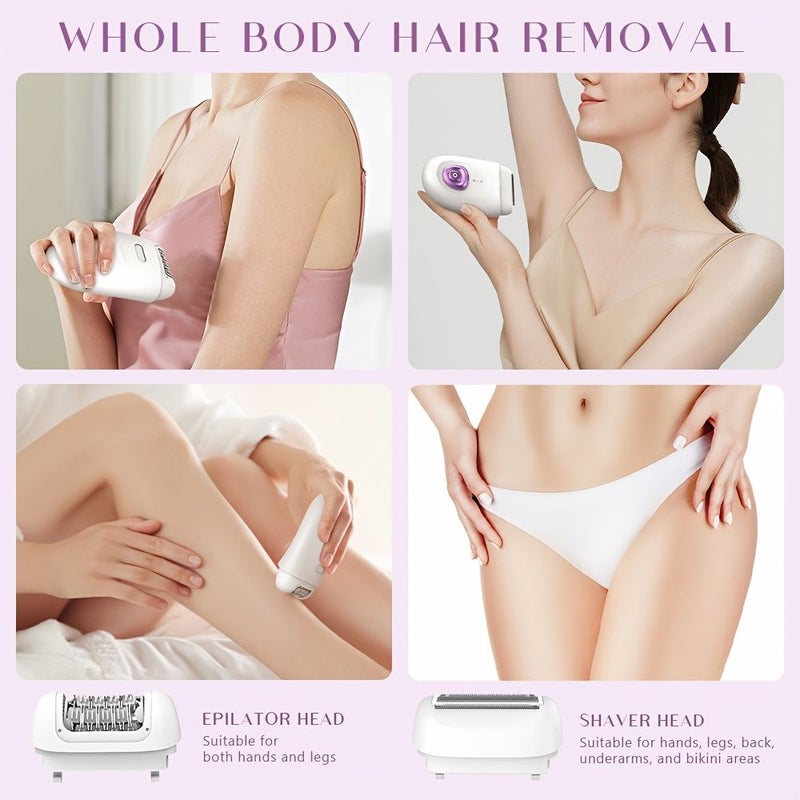 Women White 2 in 1 Portable Epilator USB Rechargeable LED Light Bikini Legs Underarm - Image 3