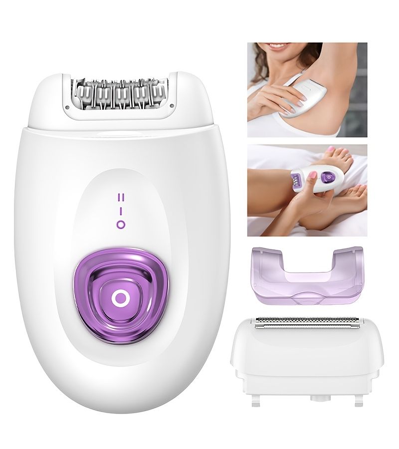 Women White 2 in 1 Portable Epilator USB Rechargeable LED Light Bikini Legs Underarm - Image 4
