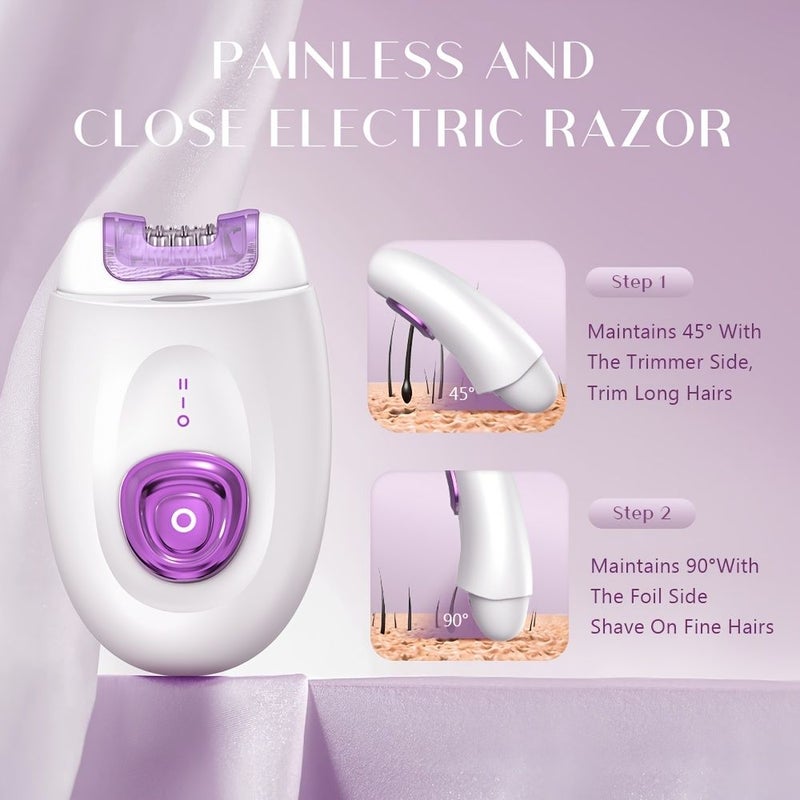 Women White 2 in 1 Portable Epilator USB Rechargeable LED Light Bikini Legs Underarm - Image 1
