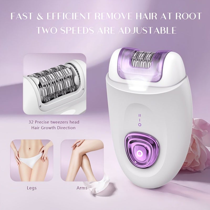 Women White 2 in 1 Portable Epilator USB Rechargeable LED Light Bikini Legs Underarm - Image 5