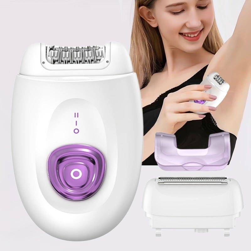 Women White 2 in 1 Portable Epilator USB Rechargeable LED Light Bikini Legs Underarm - Image 2