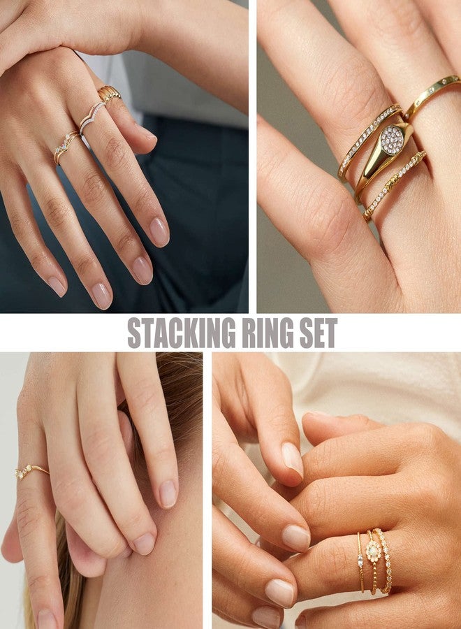 PLOMFOV 14K Silver Plate Stacking Rings Set for Women V Opal Flower CZ Rings Simple Thumb Thin Stackable Rings Silver Statement Rings Plain Band Silver 8 - Image 5