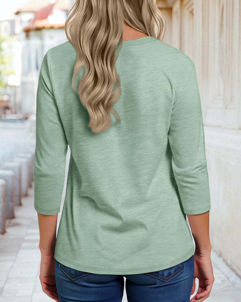 rosemia 3/4 Sleeve Tops for Women Basic Crew Neck Spring Blouses Casual Fit Fall T Shirts - Image 5
