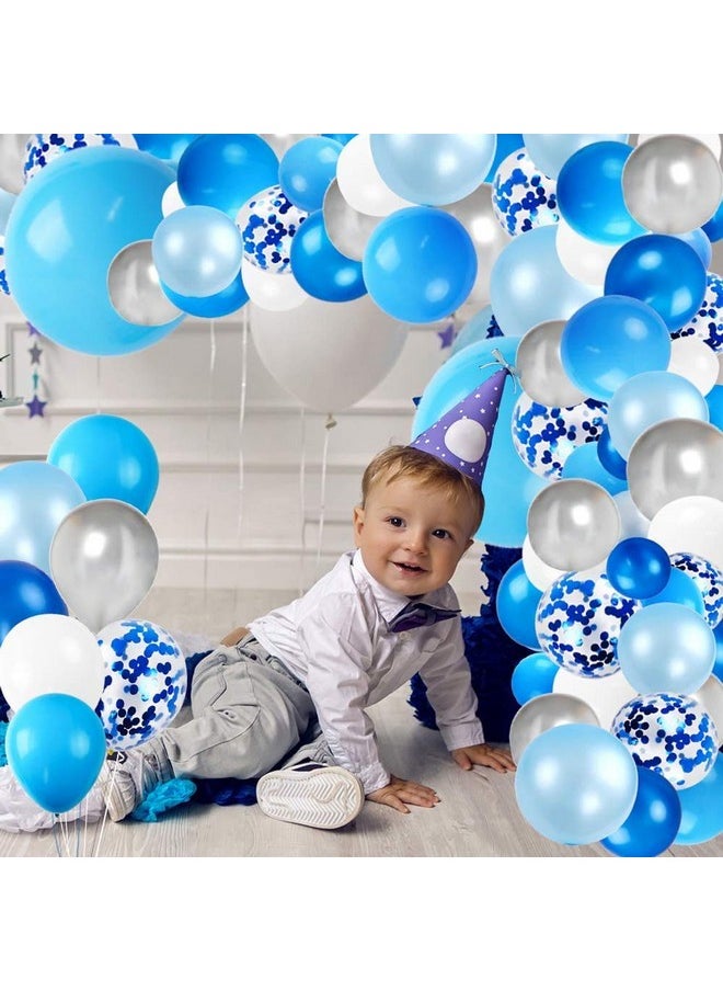 Theme My Party Theme My Party 130pcs Blue Balloon Garland Arch Kit, with Blue, White, Silver Metal Latex and Blue Confetti Balloons, for Background Backdrop Decoration of Birthday Boys Kids  - Image 2