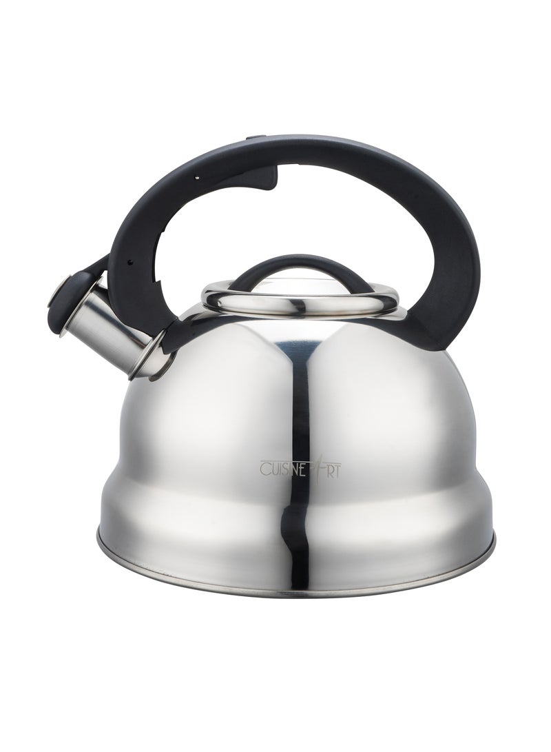 كويزين أرت إبريق شاي صفارة من الستانلس ستيل كلارا . لتر، فضي، مقبض نايلون ثابت، داخلي ساتان، غليان سريع، مناسب لجميع المواقد - Image 3