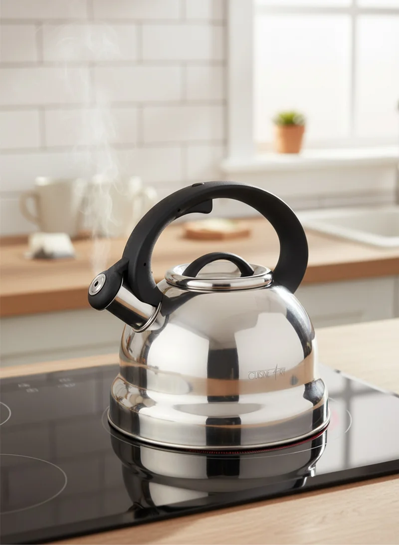 Cuisine Art Cuisine Art CLARA 201 Stainless Steel Whistling Tea Kettle 2.5L, Silver, Mirror Polish, Fixed Nylon Handle, Satin Interior, Fast Boiling, Suitable for use on all stove tops