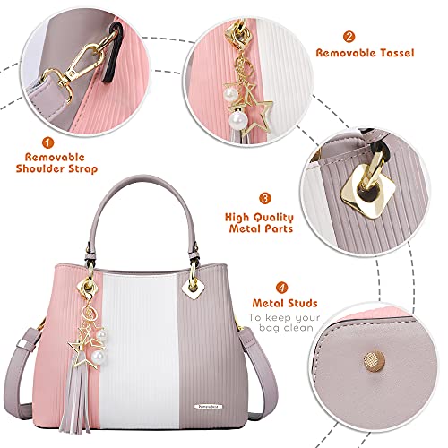 Pomelo Best Purses and Handbags for Women with Multiple Pockets, Leather Top Handle Satchel Fashion Tote Shoulder Bags for Ladies, Spring Pretty Color Combination - Image 4