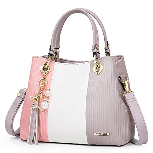 Pomelo Best Purses and Handbags for Women with Multiple Pockets, Leather Top Handle Satchel Fashion Tote Shoulder Bags for Ladies, Spring Pretty Color Combination - Image 1