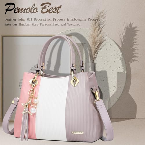 Pomelo Best Purses and Handbags for Women with Multiple Pockets, Leather Top Handle Satchel Fashion Tote Shoulder Bags for Ladies, Spring Pretty Color Combination - Image 3