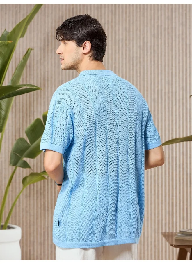 بيونغ Arctic Blue Half-Sleeves Knitted Mens Shirt