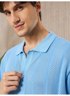 Beyoung Arctic Blue Half-Sleeves Knitted Mens Shirt  - Image 2