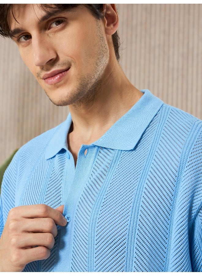 Beyoung Arctic Blue Half-Sleeves Knitted Mens Shirt  - Image 2
