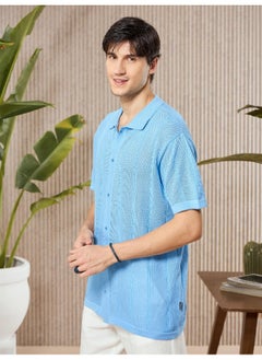 Beyoung Arctic Blue Half-Sleeves Knitted Mens Shirt  - Image 3