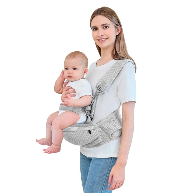 IULONEE Hip Seat Baby Carrier Baby Sling Detachable Infant Backpack Lightweight Toddler Carrier Comfortable Baby Wrap Ergonomic Baby Hipseat Sling with Multiple Pockets for Newborns Grey - Image 1