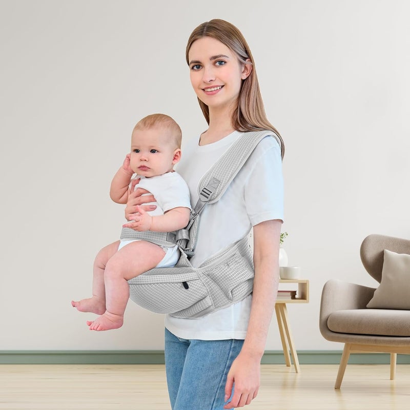 IULONEE Hip Seat Baby Carrier Baby Sling Detachable Infant Backpack Lightweight Toddler Carrier Comfortable Baby Wrap Ergonomic Baby Hipseat Sling with Multiple Pockets for Newborns Grey - Image 2