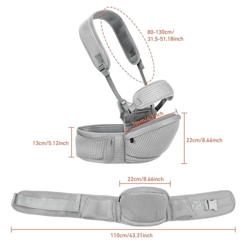 IULONEE Hip Seat Baby Carrier Baby Sling Detachable Infant Backpack Lightweight Toddler Carrier Comfortable Baby Wrap Ergonomic Baby Hipseat Sling with Multiple Pockets for Newborns Grey - Image 3