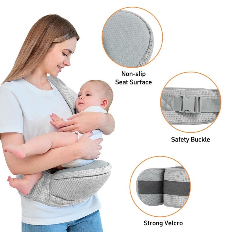 IULONEE Hip Seat Baby Carrier Baby Sling Detachable Infant Backpack Lightweight Toddler Carrier Comfortable Baby Wrap Ergonomic Baby Hipseat Sling with Multiple Pockets for Newborns Grey - Image 4