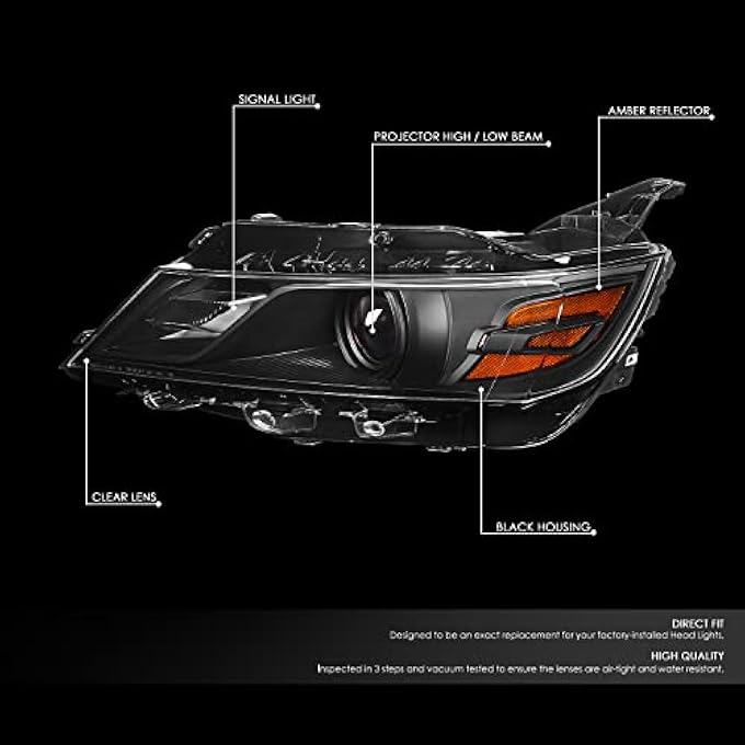 DNA MOTORING زوج من مصابيح هالوجين أمامية بروجكتور HlOhCi14BkAm، متوافق مع سيارة إمبالا 2015-2020، هيكل أسود، عدسة شفافة، عاكس كهرماني - Image 2